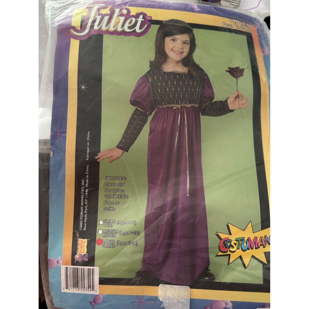Forum Novelties Juliet Renaissance Costume Girls Large 11-14 Purple Gold Dress